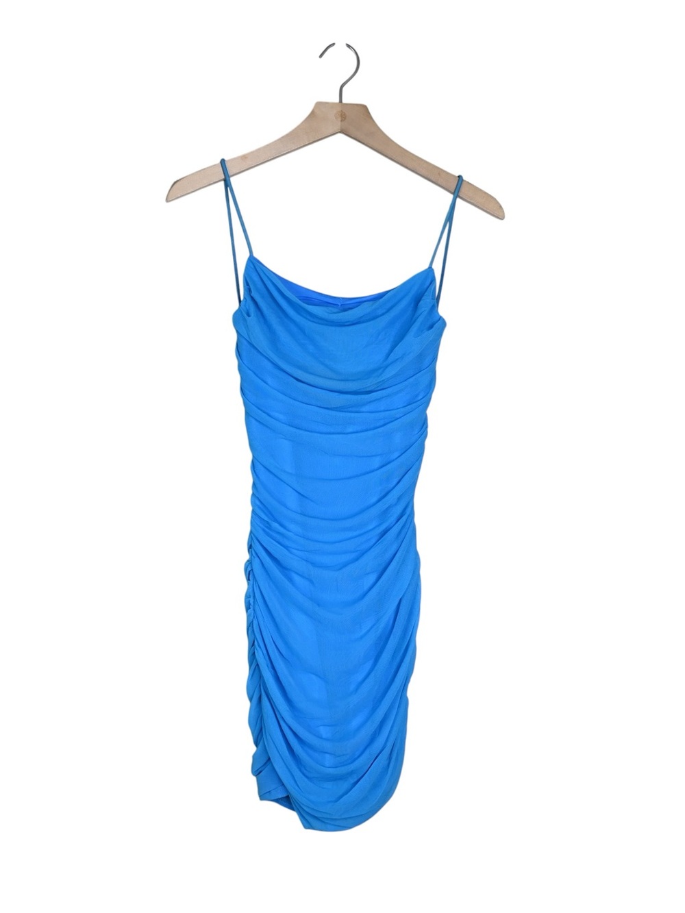 Klesis Women's S Turquoise Blue Ruched Mini Slip Dress